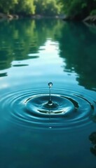 Calm lake with clear water drop and circular ripples, calm, peaceful