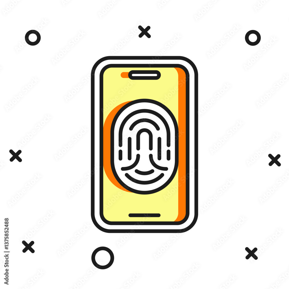 Poster filled outline smartphone with fingerprint scanner icon isolated on white background. concept of sec