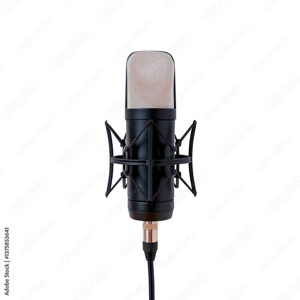 Poster professional studio microphone isolated on white background for audio recording and broadcasting