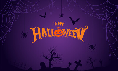 Happy halloween. Background design for halloween poster or decor. Vector happy halloween lettering and spider webs.