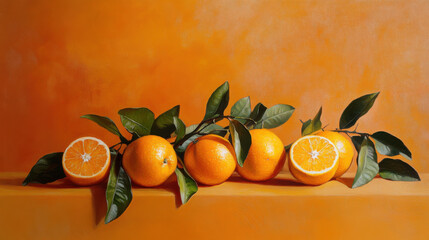 Caravaggio style of oranges on orange background