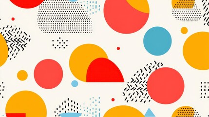 Geometric Composition: Playful design with a variety of shapes and colors. Circles, dots and other geometric shapes form an eye-catching composition.