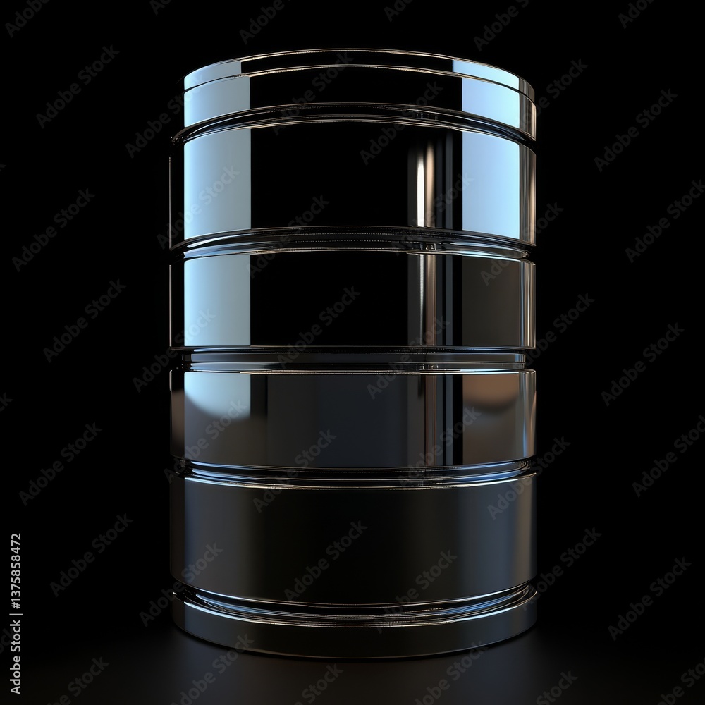 Poster Sleek Cylinder Stack: Metallic Abstraction with Reflected Light on a Dark Background - Modern, Industrial, Geometric