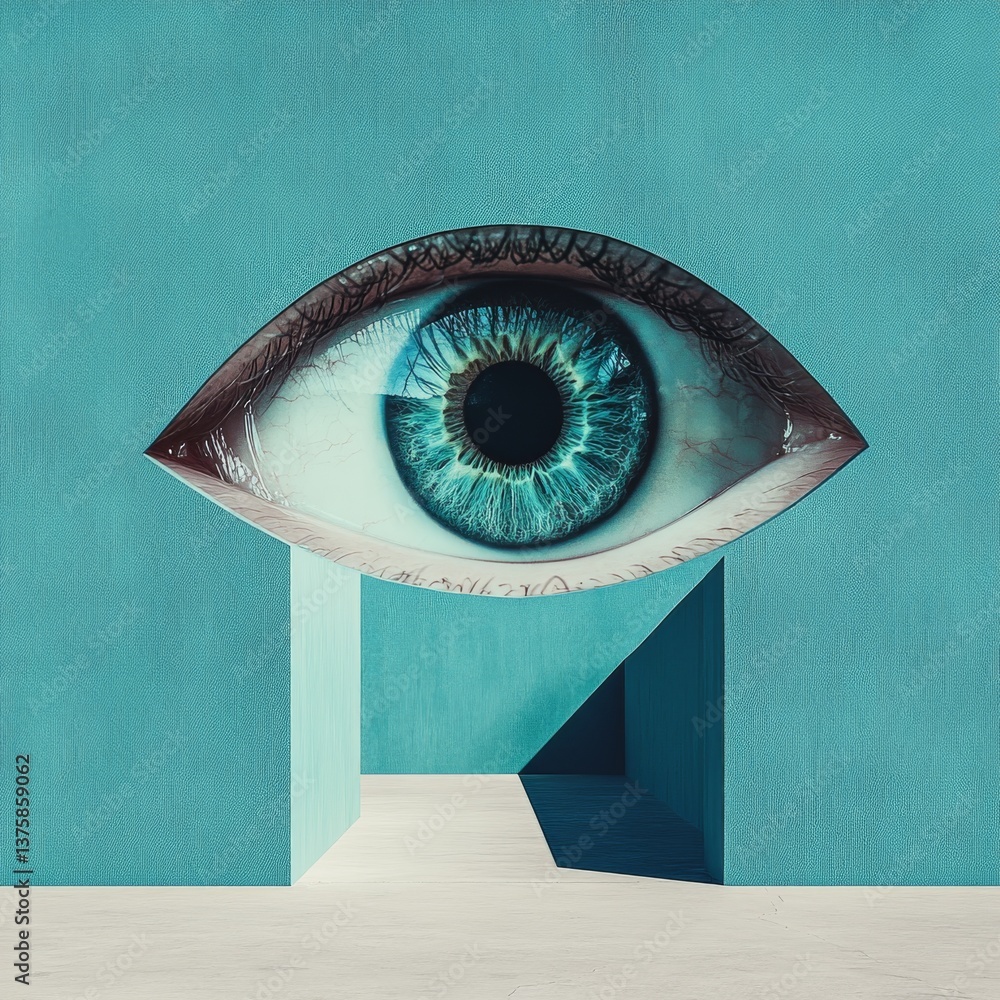 Leinwandbilder surreal eye over turquoise architecture: a visual journey through perception and depth in a dreamlik