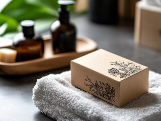 Mockup of a beige kraft paper soap box