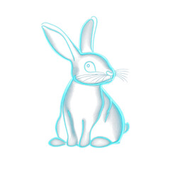 Futuristic Easter bunny outline in neon cyan, isolated on dark background