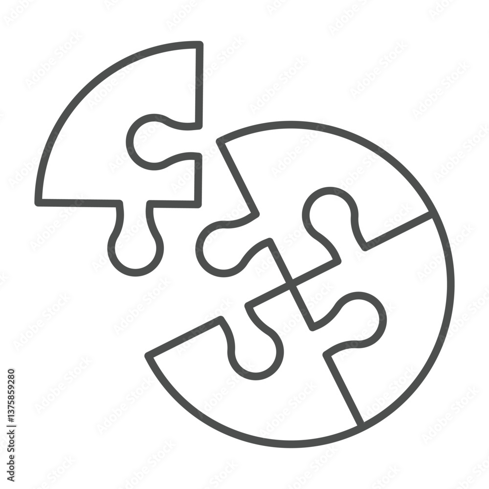 Poster logical puzzle game piece thin line icon, neural network concept. vector graphics. puzzle bubble, lo