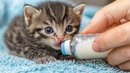 Adorable Kitten Bottle Feeding