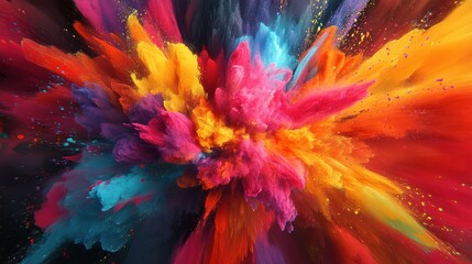 A reimagining of Holi with AI-generated surreal patterns, creating a fractal-like explosion of colors