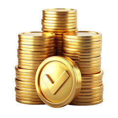 3d realistic gold coin, stack of gold coin money, coin silhouette with transparent background