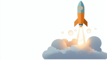 Rocket launching into clouds space digital illustration futuristic atmosphere dynamic perspective innovation concept