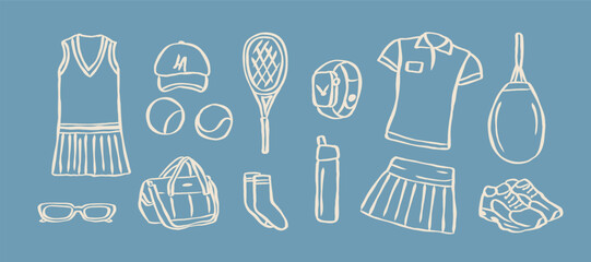 Hand drawn sketch tennis collection