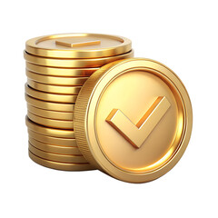 3d realistic gold coin, stack of gold coin money, coin silhouette with transparent background