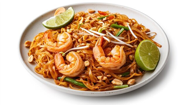 Delicious shrimp pad thai dish thai restaurant food photography vibrant setting close-up culinary delight