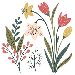 Seamless pattern of flowers, butterflies, and leaves in a vintage floral design.