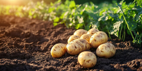 rows of harvested potatoes in a field of potatoes