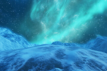 Fototapeta premium Aurora Borealis over Snowy Arctic Landscape Northern Lights Display in Cold Winter Night Sky, Starry Sky