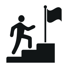 Icon of a person climbing steps to a flag.