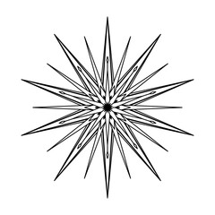 Fototapeta premium Hand drawn silhouette of star, sunburst, light ray. Bohemian symbol bursting sun ray. Magic ornate talisman, antique style, boho, tattoo, logo. Vector illustration isolated on white background