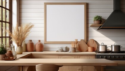 mock up poster frame in kitchen interior farmhouse style 3d render generative ai