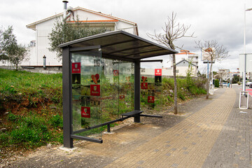 Naklejka premium Modern bus stop in Fatima, Portugal near residential neighborhood and greenery