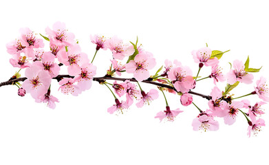 Delicate Cherry Blossom Branch with Pink Petals and Transparent Background Detail Closeup