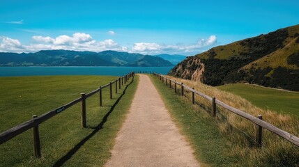 Fototapeta na wymiar Scenic coastal pathway bay of islands landscape photography natural beauty inviting perspective tranquil environment