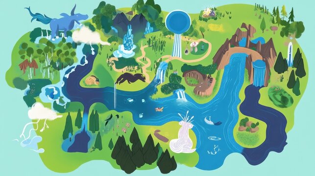 Fantasy Map with Enchanted Forest and Mystical Creatures - Powered by Adobe
