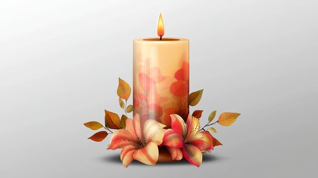 Autumnal Candle with Lily Flowers and Leaves Design Elegant Warm Colors Fall Theme Romantic Still Life Image Perfect for Seasonal Decorations and     