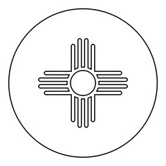 Zia symbol ancient sun emblem element of New Mexico flag icon in circle round black color vector illustration image outline contour line thin style