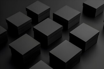 Obraz premium Black gift boxes on a black background