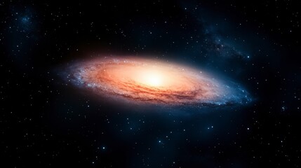 Fototapeta premium Celestial Spiral: A stunning image showcases a spiral galaxy, swirling through the vastness of space, a cosmic dance of stars, gas, and dust, igniting the imagination and fostering a sense of wonder.