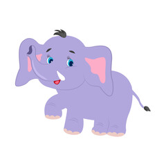 Cheerful little friendly baby elephant on a white background. An element of your design. Animal mammal with big ears and trunk clipart for kids.