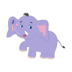 Cheerful little friendly baby elephant on a white background. An element of your design. Animal mammal with big ears and trunk clipart for kids.