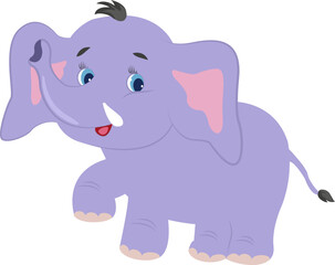 Cheerful little friendly baby elephant on a white background. An element of your design. Animal mammal with big ears and trunk clipart for kids.