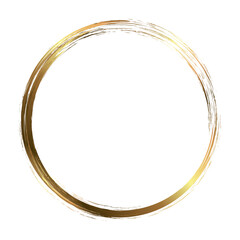 Grunge circle gold. Circle drawn with ink. The grunge frame contains stains, scratches, cracks, unevenness and other elements that create a worn effect. Round brush stroke.
