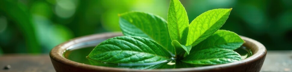 Obraz premium Green leafy plants in a bowl of water, exposure, plant life