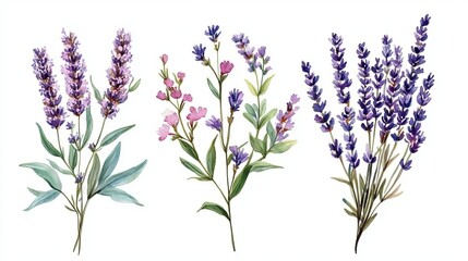 Fototapeta premium Elegant Watercolor Lavender Flowers Botanical Illustration Purple Floral Design Romantic Spring Summer Nature Artwork Pretty Delicate Bouquet Artistic