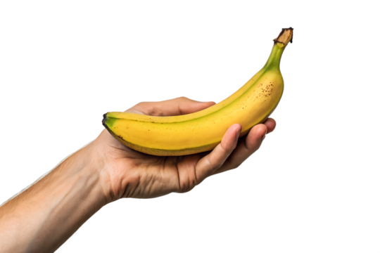 hand holding banana isolated on transparent background