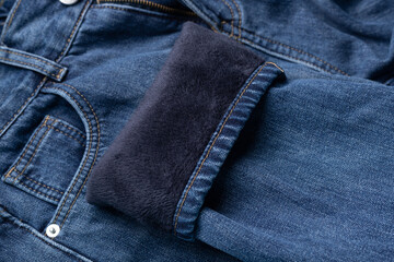 Fototapeta premium Warm jeans with fleece bottoms in winter
