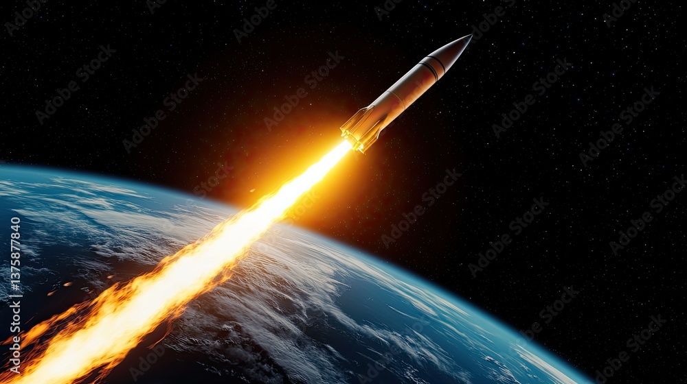 Poster rocket launch event earth orbit digital art space environment dynamic viewpoint innovation concept