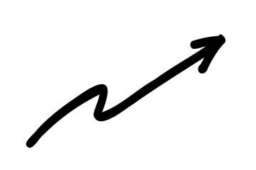右肩上がりのくねくねした手書きの矢印 　ベクター　黒