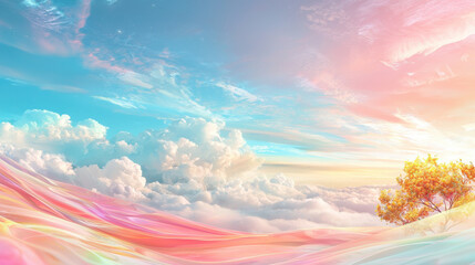 serene landscape featuring colorful clouds and vibrant sky, evoking sense of tranquility and wonder