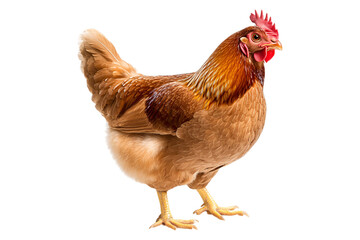 Fototapeta premium Proud Free-Range Brown Hen in Vibrant Farmyard Close-Up on Transparent Background