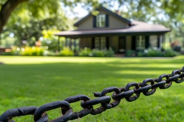 Naklejka premium A house with an iron chain in front of it
