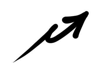 右肩上がりのくねくねした手書きの矢印 　ベクター　黒