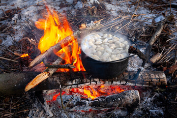 dumplings are boiled in pot