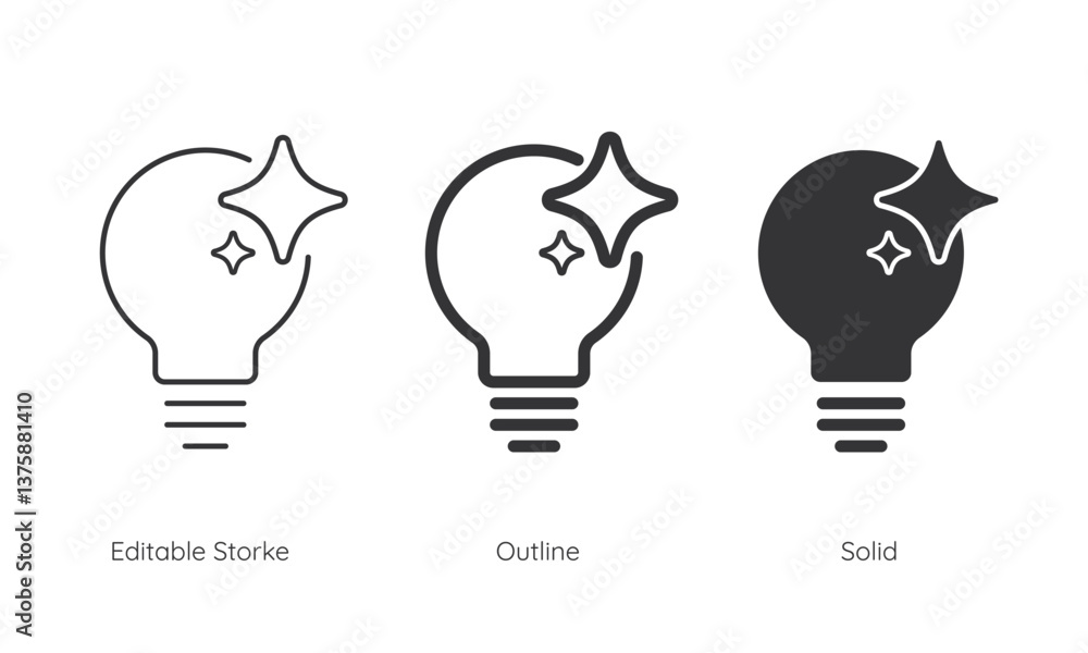 Leinwandbilder Bulb with AI icon set. Idea and innovation by AI Artificial intelligence sign. Line and silhouette icon. Icons for app user interface and web elements. Vector illustration. Editable stroke.