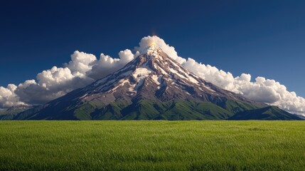 Fototapeta premium Majestic volcano eruption mountainous landscape natural phenomenon clear skies panoramic view awe-inspiring beauty