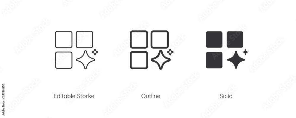 Poster Hamburger with AI icon set. Artificial intelligence sign. Line and silhouette icon. Icons for app user interface and web elements. Vector illustration. Editable stroke.